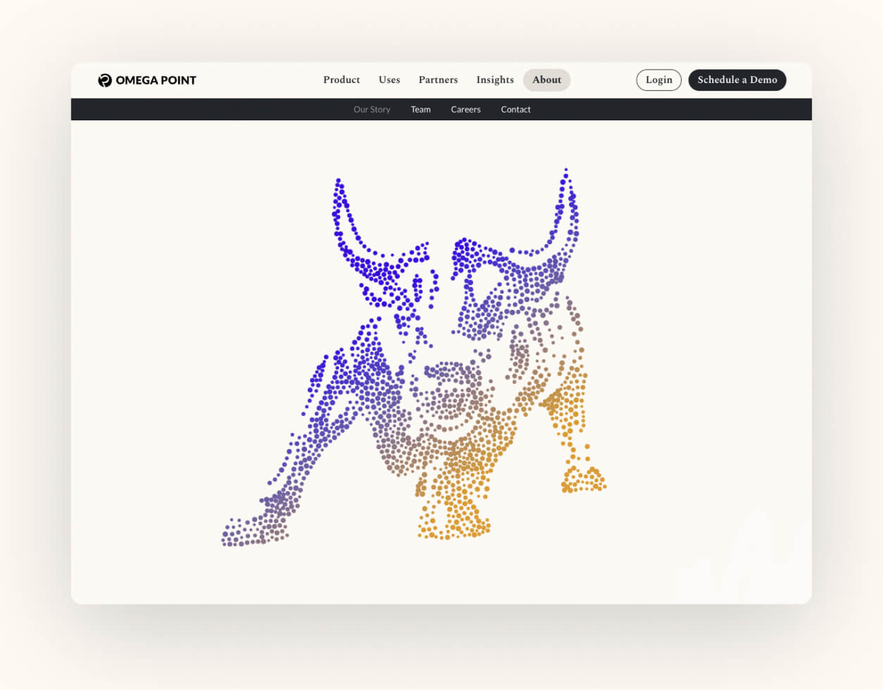 screenshot of Omega Point's website showing a wall street bull formed from datapoints