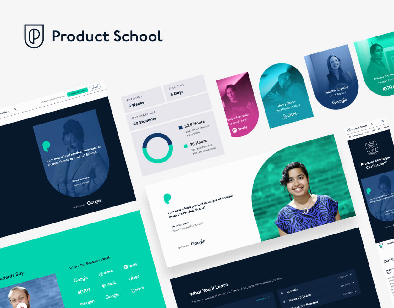 Example elements from the new Product School design system I designed 